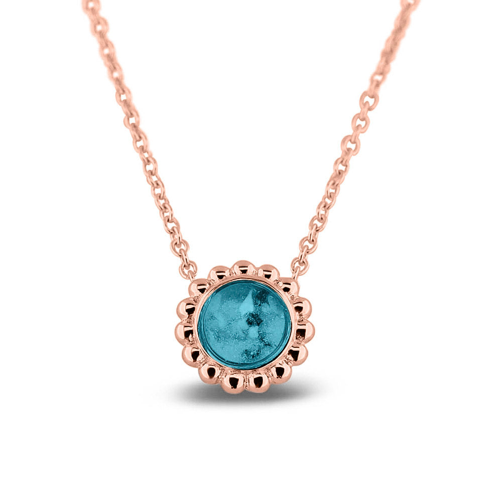Ashanger, gedenksieraad, waar as en haar in verwerkt wordt. Turquoise