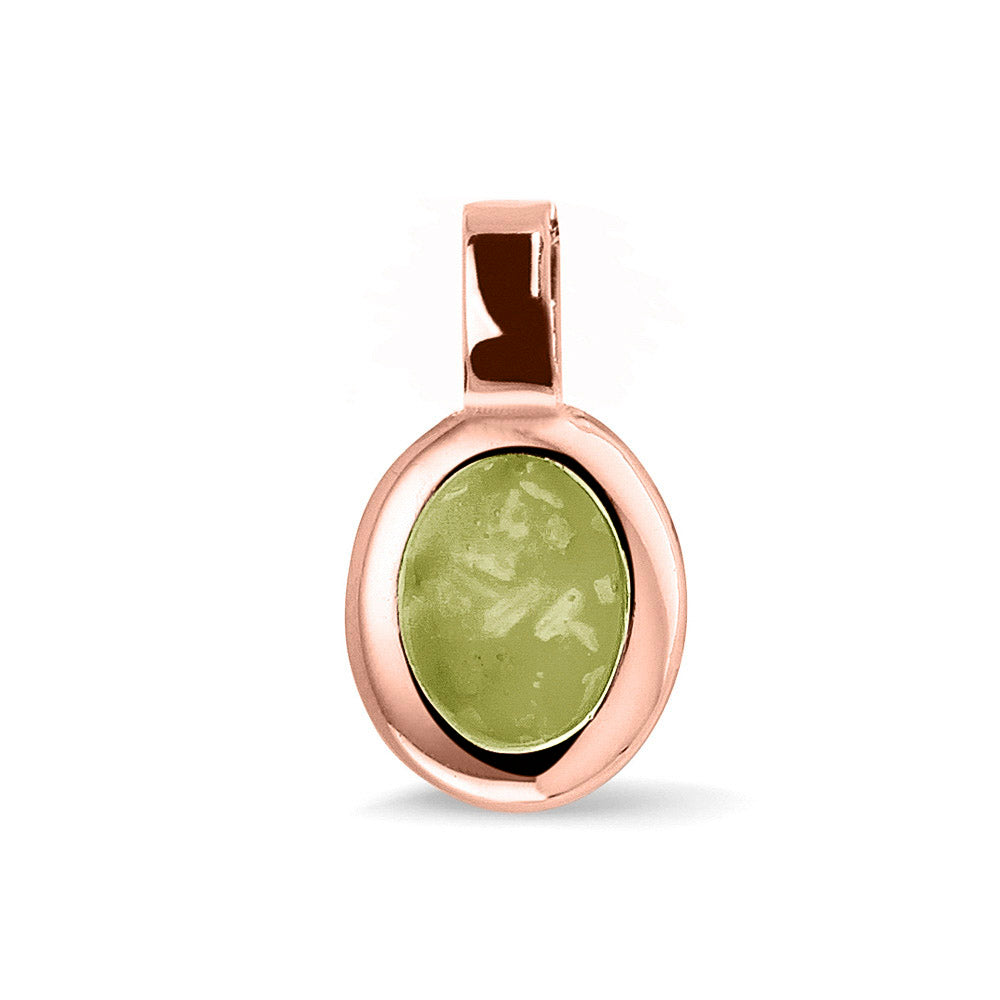 Ovale platte ashanger, gedenksieraad, waar as en haar in verwerkt wordt. Olive