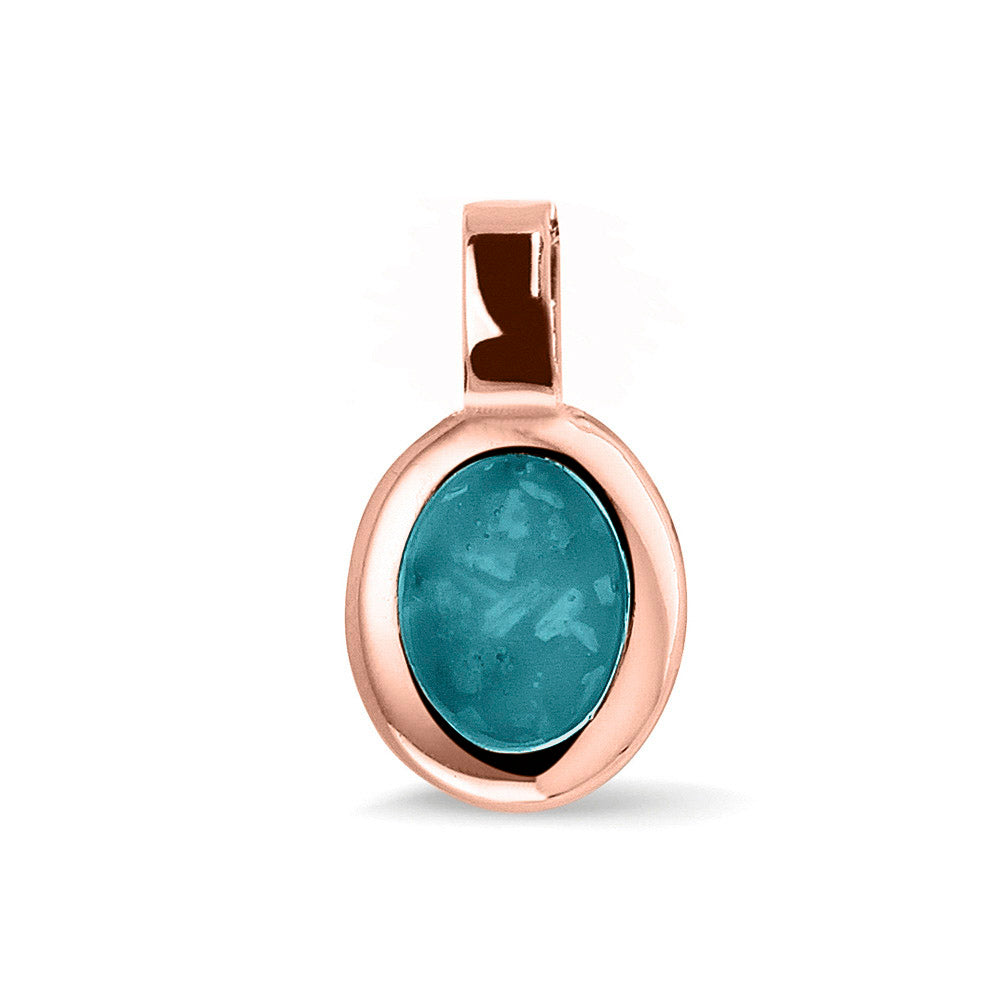 Ovale platte ashanger, gedenksieraad, waar as en haar in verwerkt wordt. Turquoise
