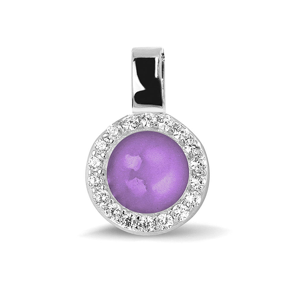 Ashanger, gedenksieraad, waar as en haar in verwerkt wordt. purple