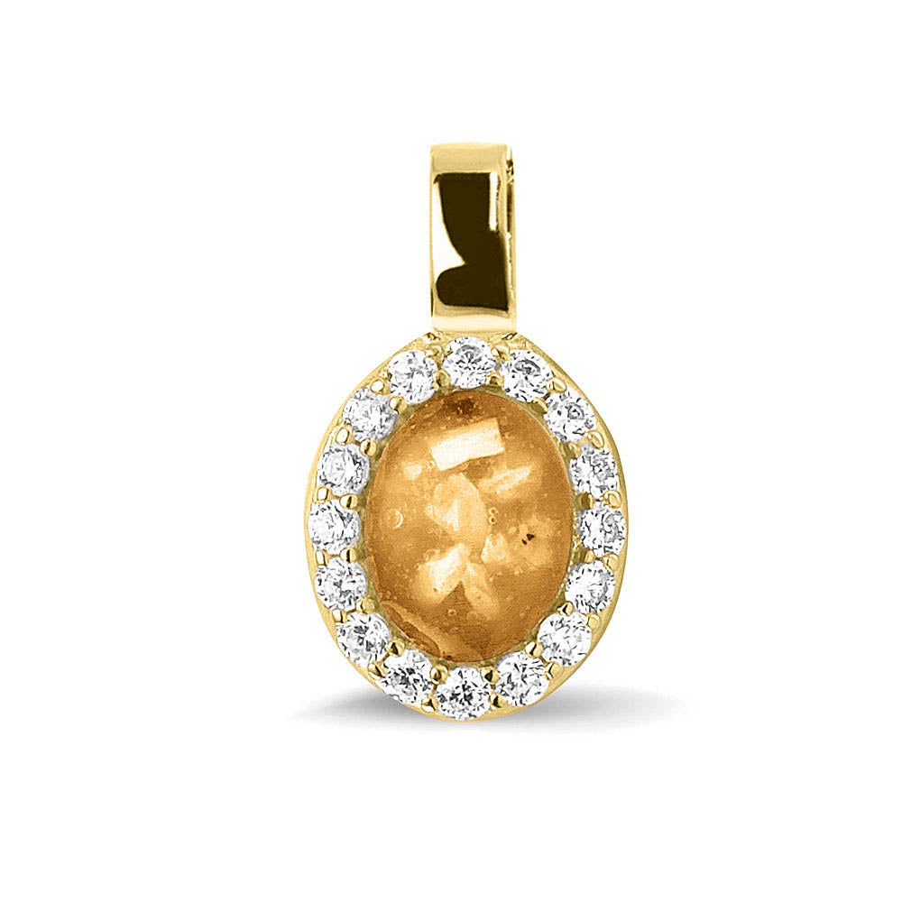 Ashanger, gedenksieraad, waar as en haar in verwerkt wordt. gold