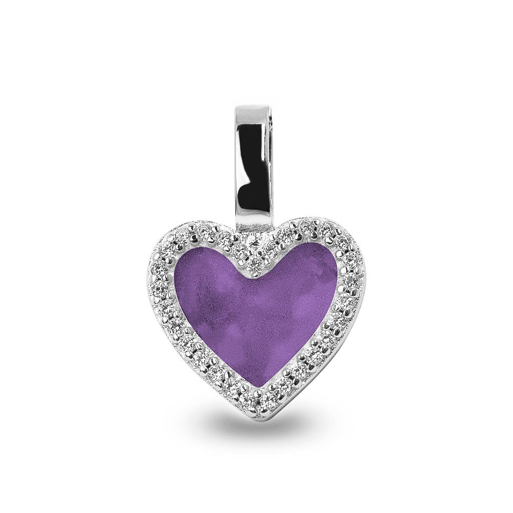 Ashanger hart, gedenksieraad, waar as en haar in verwerkt wordt. Purple