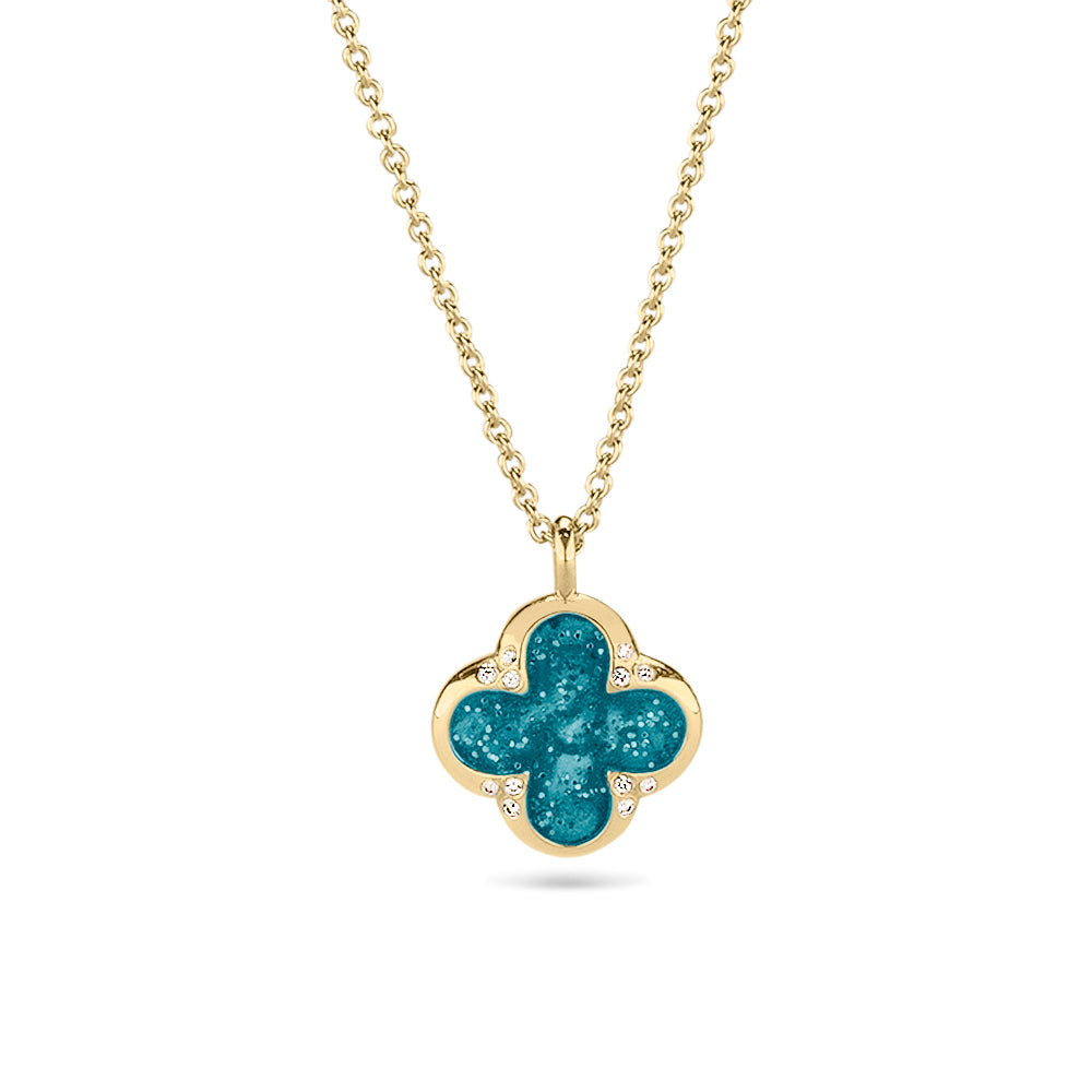 Ashanger als gedenksieraad, klavertje vier. Turquoise