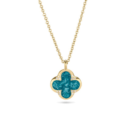 Ashanger als gedenksieraad, klavertje vier. Turquoise