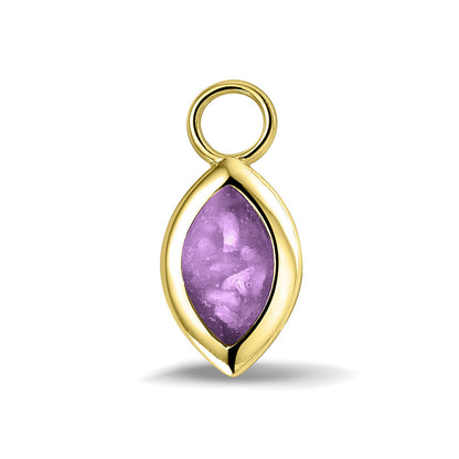 Oorhangers 21 mm lang die aan de voorzijde zichtbaar gevuld worden met as of haar. purple.