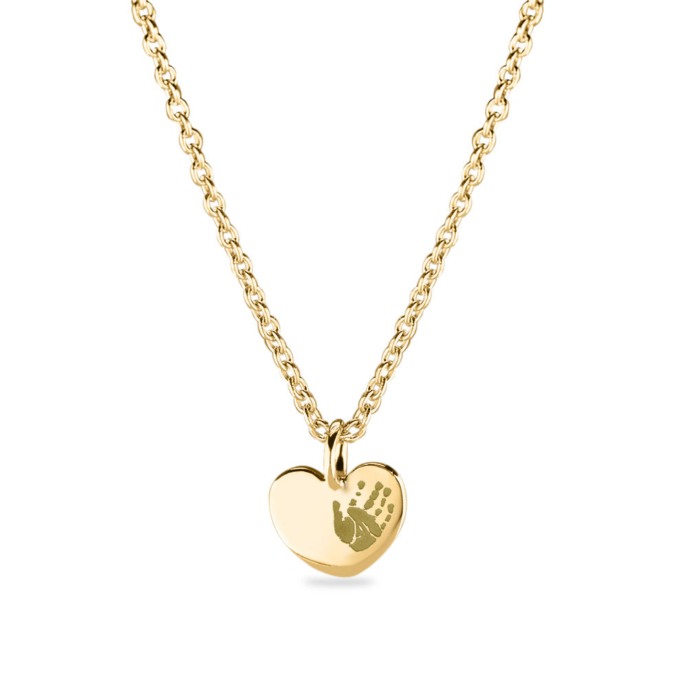 Hanger hart geelgoud voorzien van een gravure uit collectie gedenksieraden. geelgoud