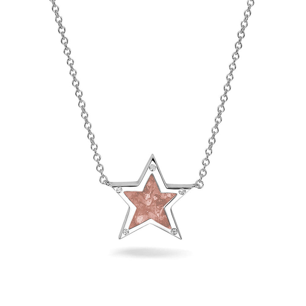 Ashanger ster, gedenksieraad, waar as en haar in verwerkt wordt. Blush