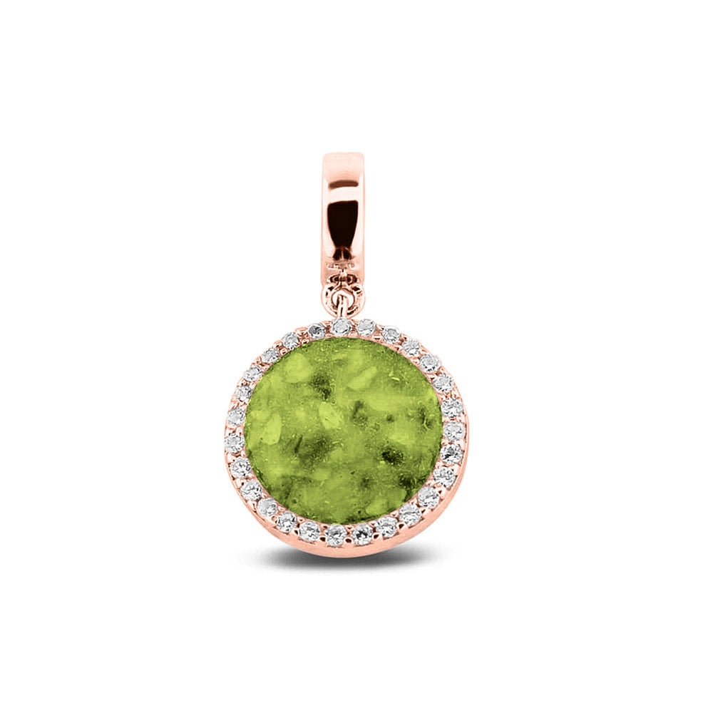 Asbedel, subtiel design rondom afgewerkt met zirkonia's  die aan de voorzijde zichtbaar gevuld wordt met as of haar met een keuze in 20 kleuren. Green