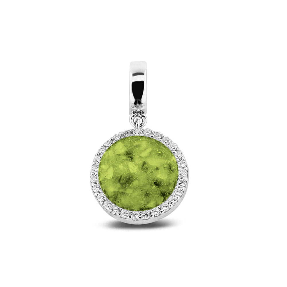 Asbedel, subtiel design rondom afgewerkt met zirkonia's  die aan de voorzijde zichtbaar gevuld wordt met as of haar met een keuze in 20 kleuren. Green
