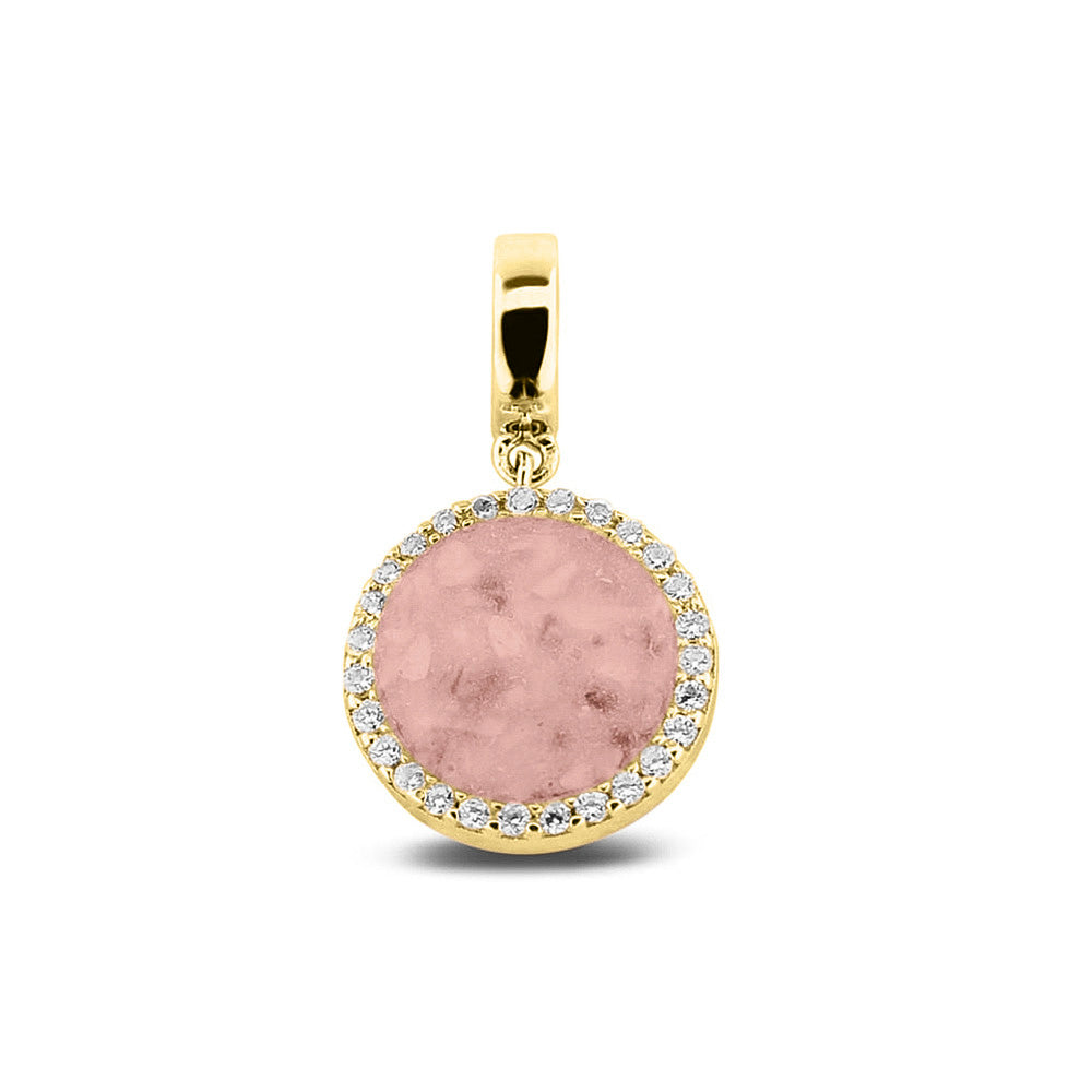 Asbedel, subtiel design rondom afgewerkt met zirkonia's  die aan de voorzijde zichtbaar gevuld wordt met as of haar met een keuze in 20 kleuren. Blush