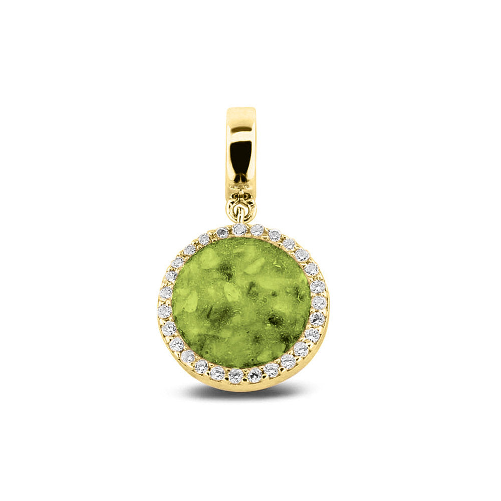 Asbedel, subtiel design rondom afgewerkt met zirkonia's  die aan de voorzijde zichtbaar gevuld wordt met as of haar met een keuze in 20 kleuren. Green