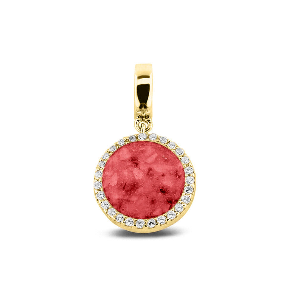 Asbedel, subtiel design rondom afgewerkt met zirkonia's  die aan de voorzijde zichtbaar gevuld wordt met as of haar met een keuze in 20 kleuren. Red