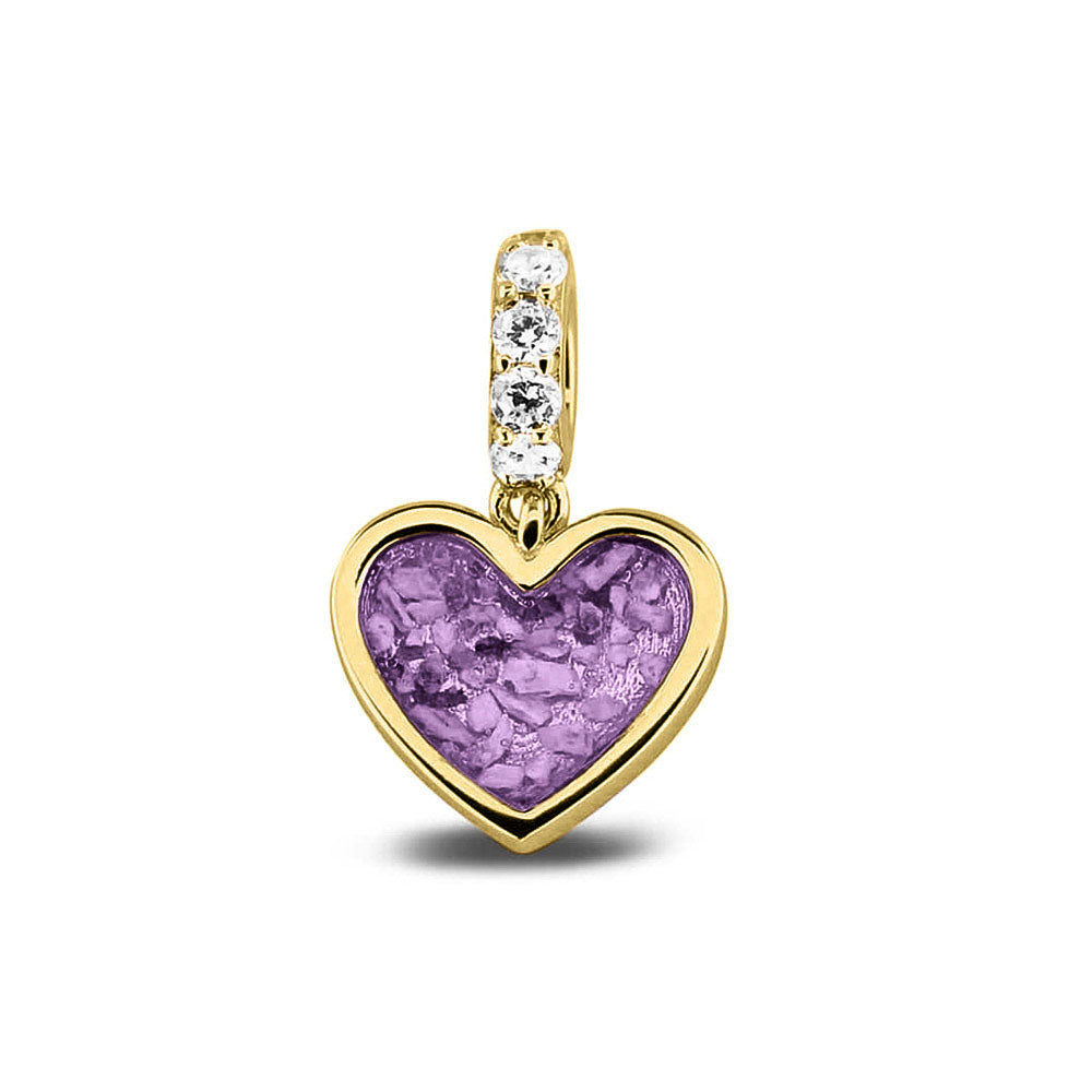 Hartvormige asbedel, het hangoog aan de buitenrand afgewerkt met zirkonia's die aan de voorzijde zichtbaar gevuld wordt met as of haar met een keuze in 20 kleuren. Purple
