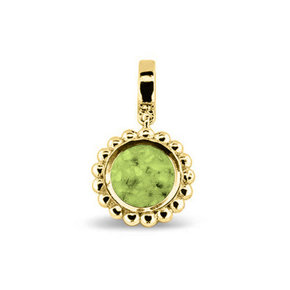 Asbedel die aan de voorzijde zichtbaar gevuld wordt met as of haar. Het vullen en sealen met een keuze in 20 kleuren, wordt in onze ambachtelijke edelsmederij gedaan. Green
