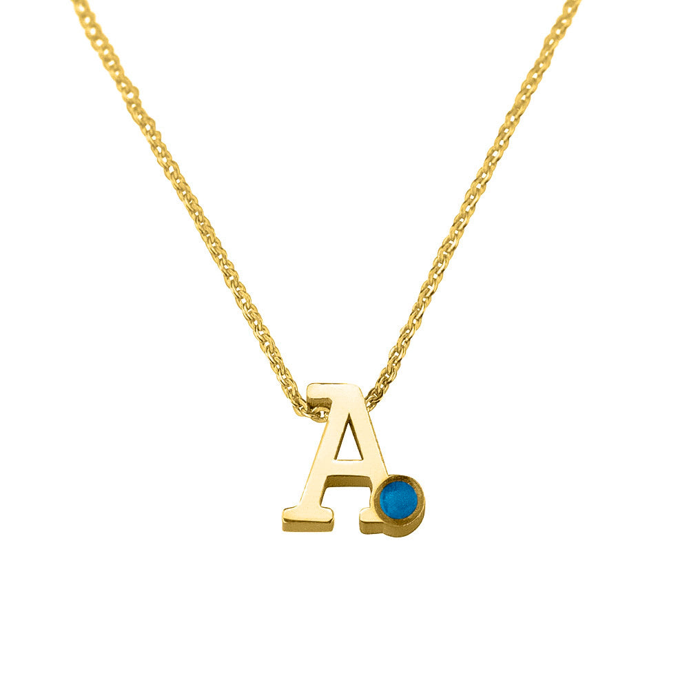 14 KT geelgouden initiaal/letter ashanger  inclusief collier/ketting. Marine