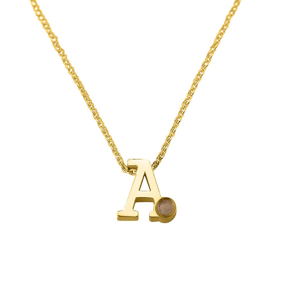 14 KT geelgouden initiaal/letter ashanger  inclusief collier/ketting. Transparent