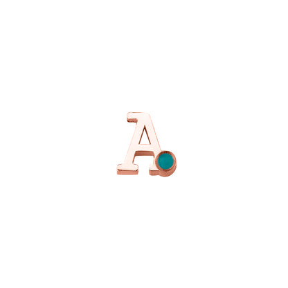 14 KT roségouden initiaal/letter ashanger, gedenksieraad. Aqua