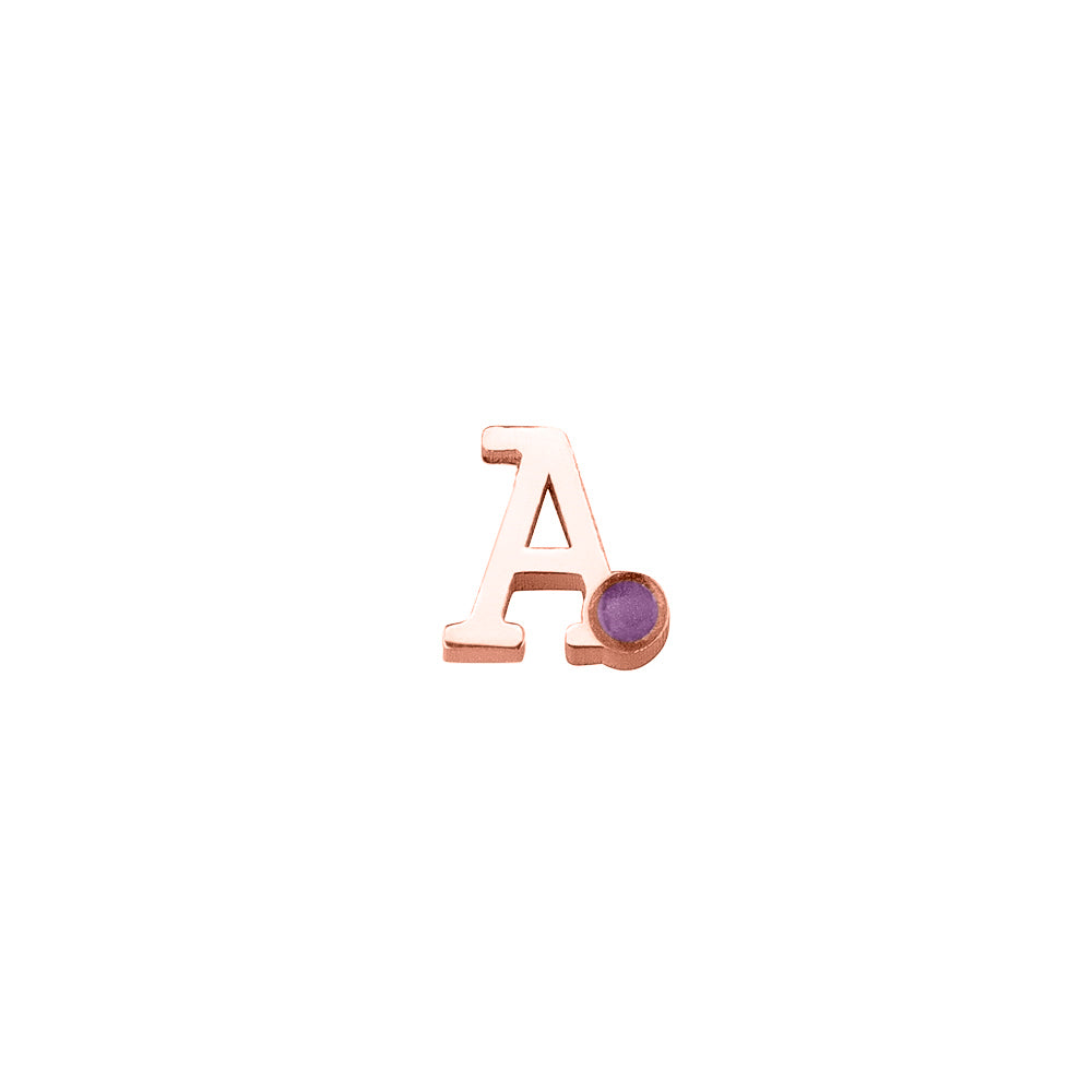 14 KT roségouden initiaal/letter ashanger, gedenksieraad. Purple