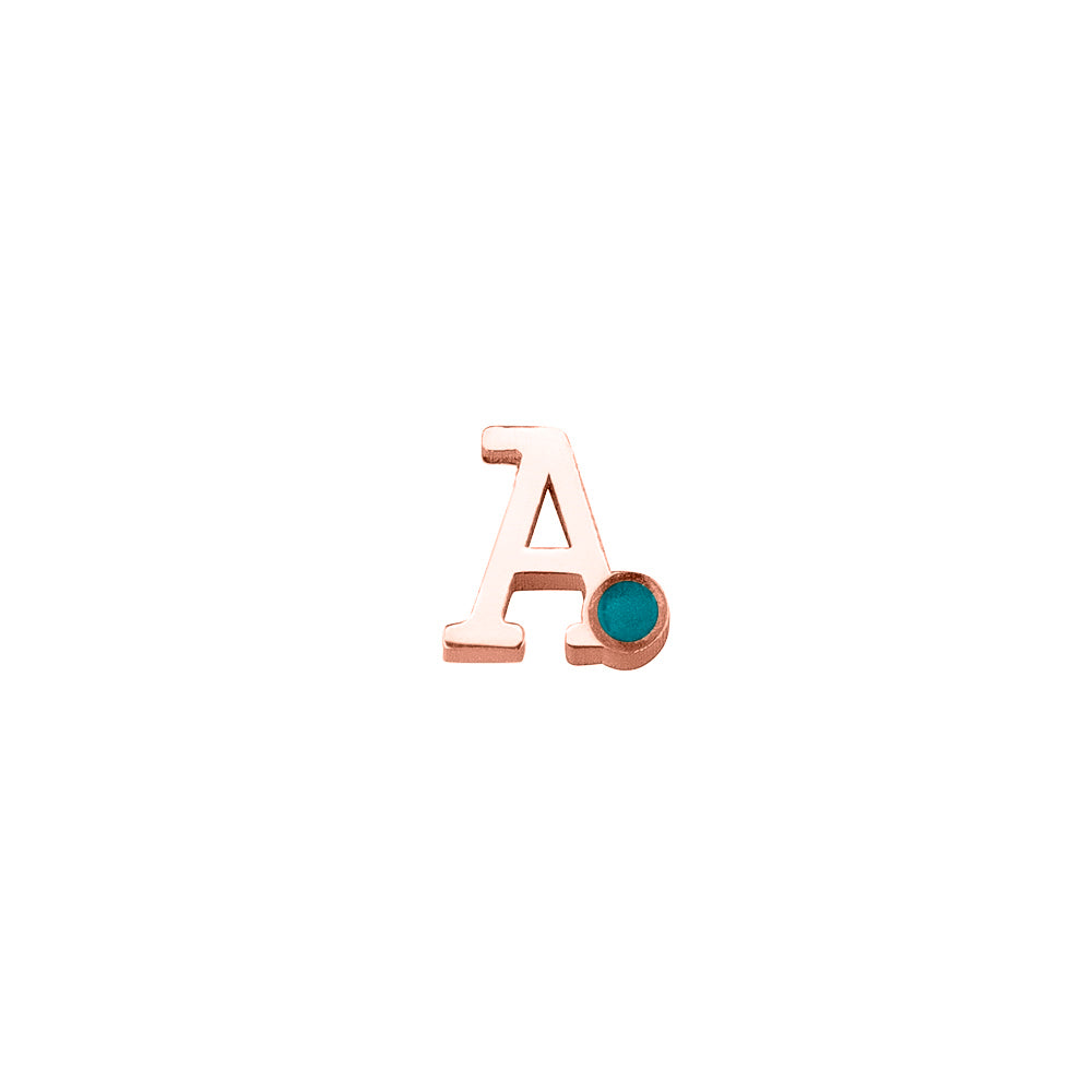 14 KT roségouden initiaal/letter ashanger, gedenksieraad. Turquoise