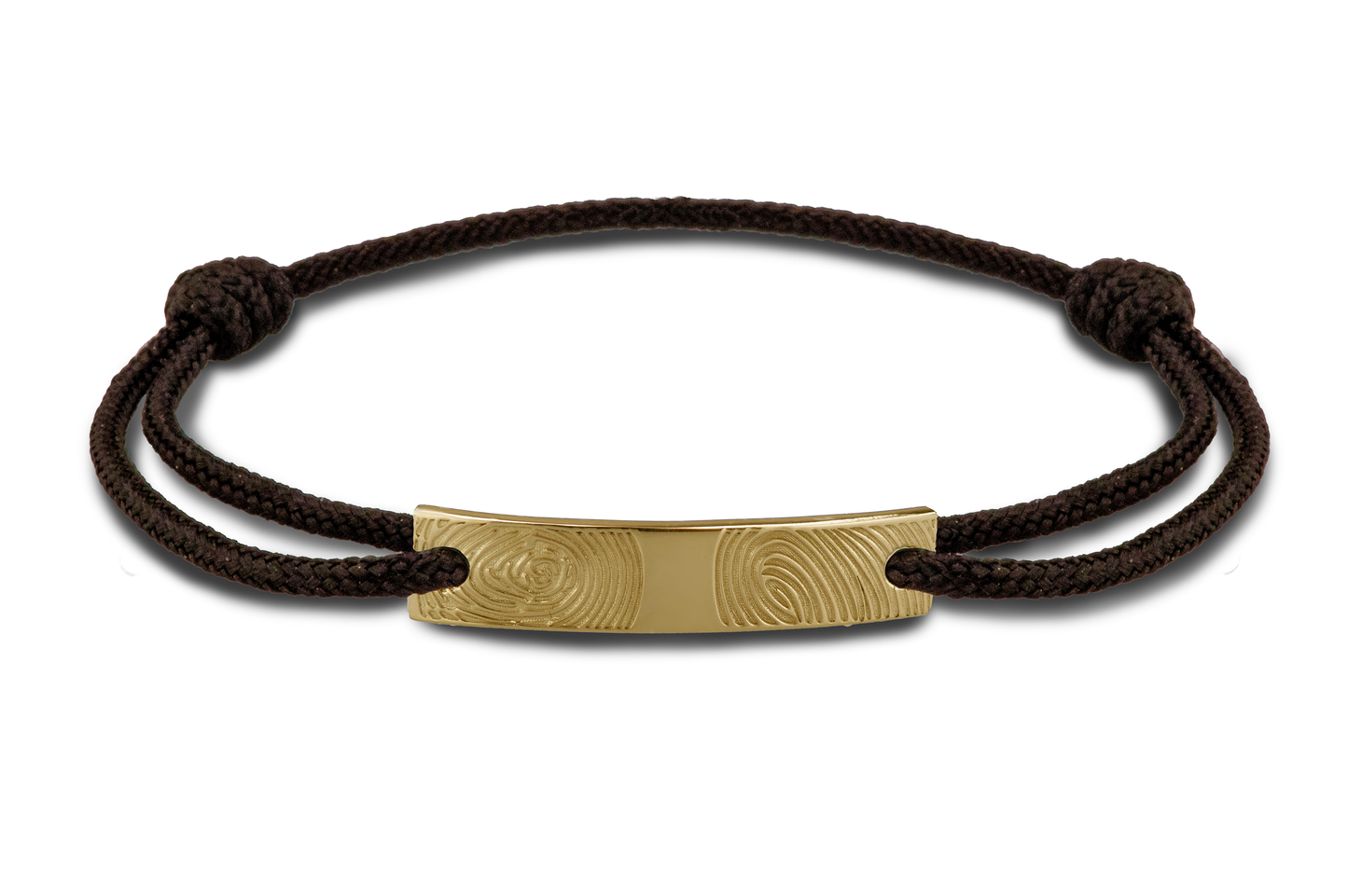 Para koord armband, met graveerplaatje aan de voorzijde. Geelgoud
