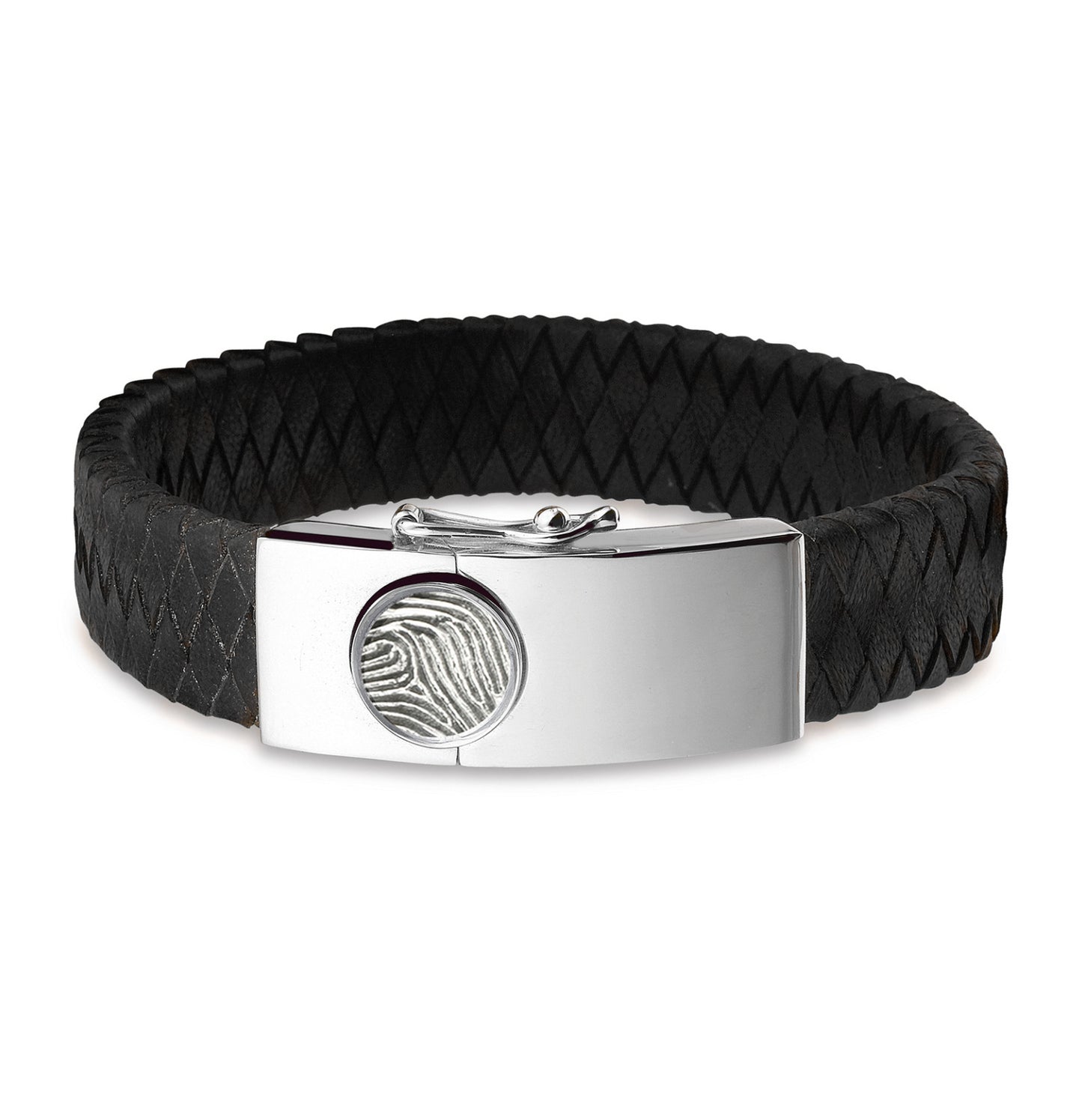 Lederen armband voorzien van vingerafdruk, sluiting in zilver