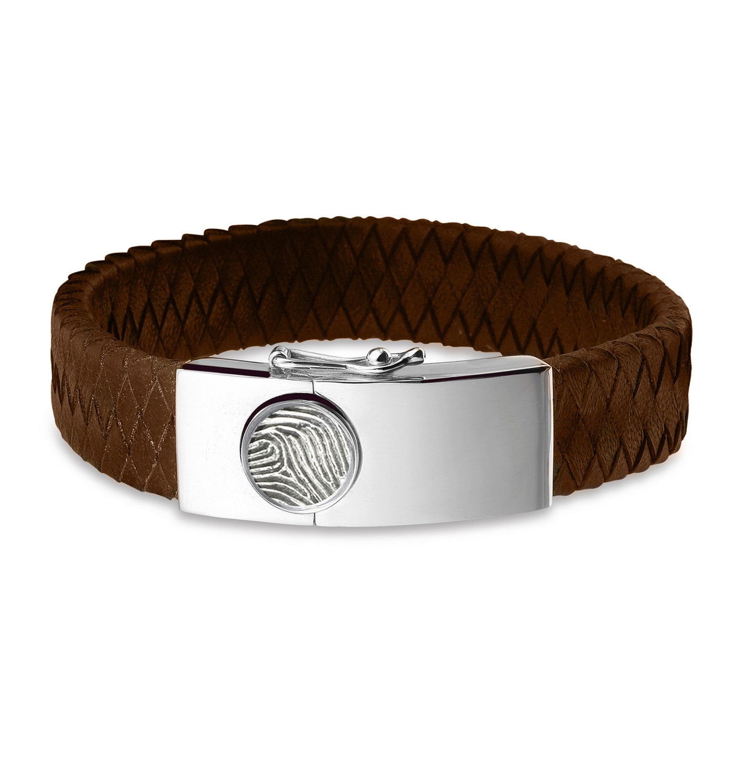 Lederen armband voorzien van vingerafdruk, sluiting in zilver