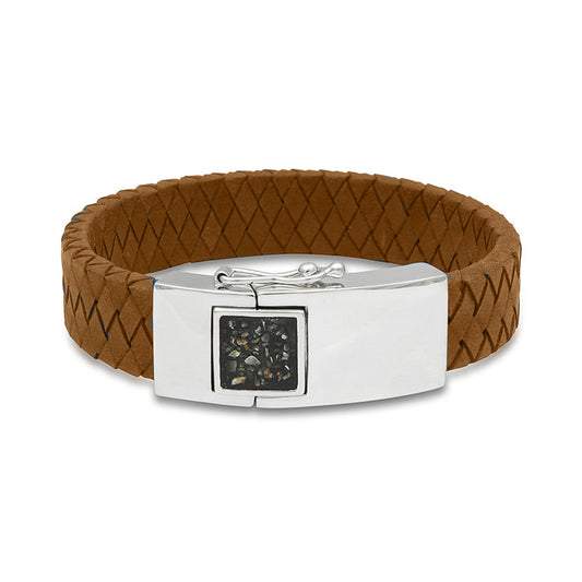 Lederen armband voorzien van as of haar in sluiting in zilver of goud