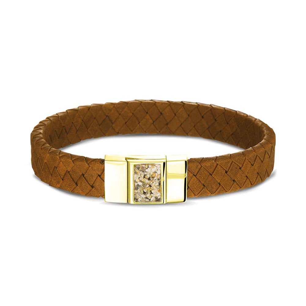 Lederen armband voorzien van as of haar in sluiting in zilver of goud