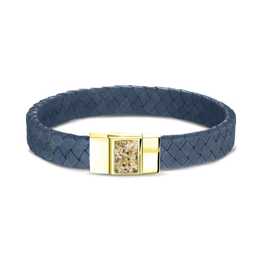 Lederen armband voorzien van as of haar in sluiting in zilver of goud