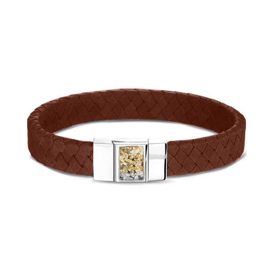 Lederen armband voorzien van as of haar in sluiting in zilver of goud