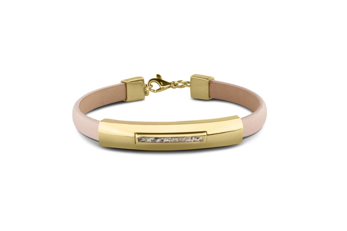 Lederen as armband met geelgouden edelmetaal afwerking
