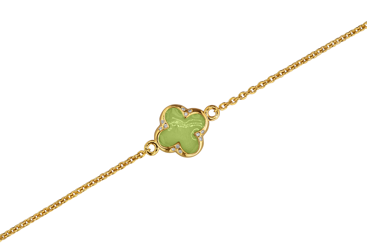 Klavertje vier as armband 11.5 mm, gedenksieraad met zirkonia's afgewerkt.green