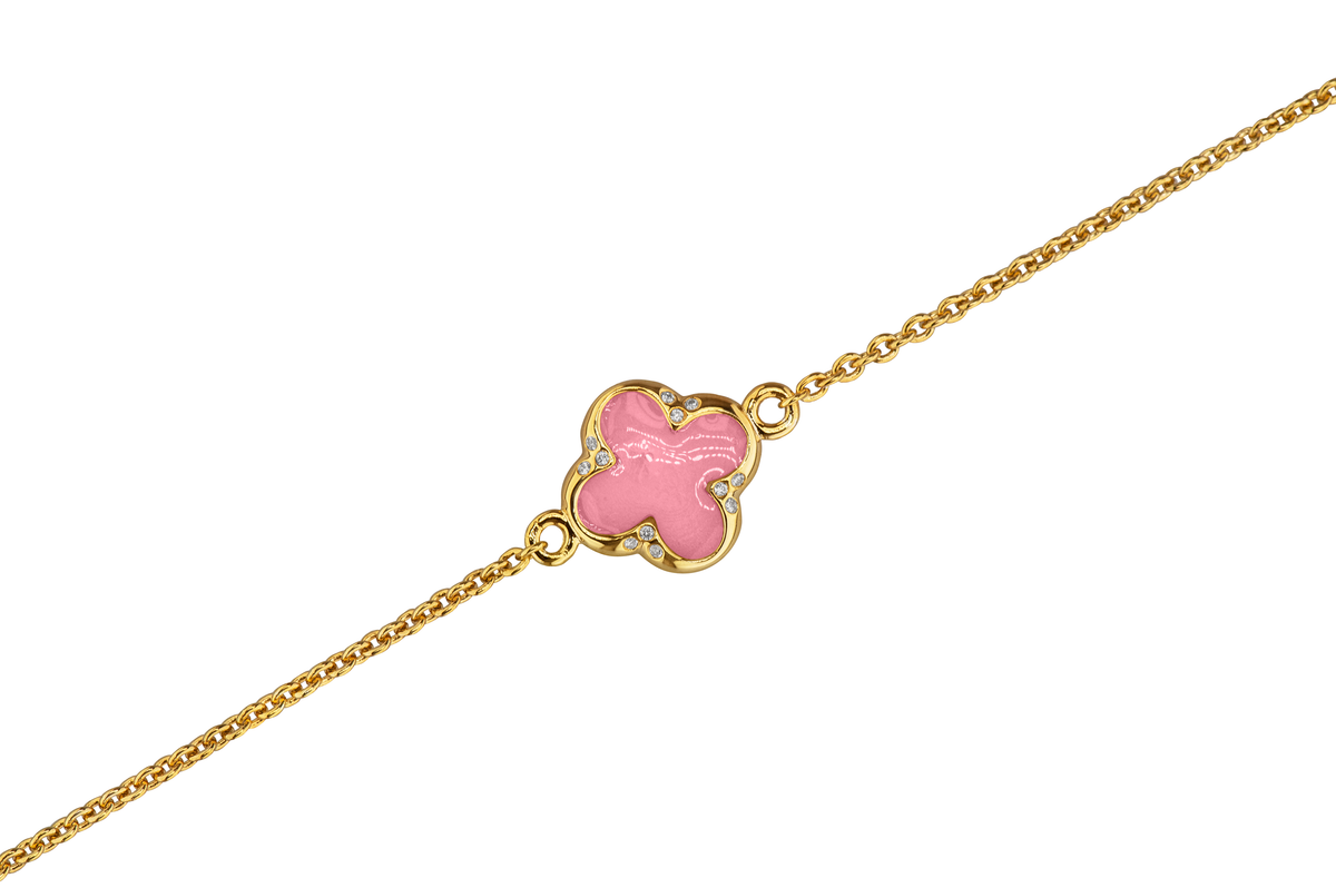 Klavertje vier as armband 11.5 mm, gedenksieraad met zirkonia's afgewerkt.soft