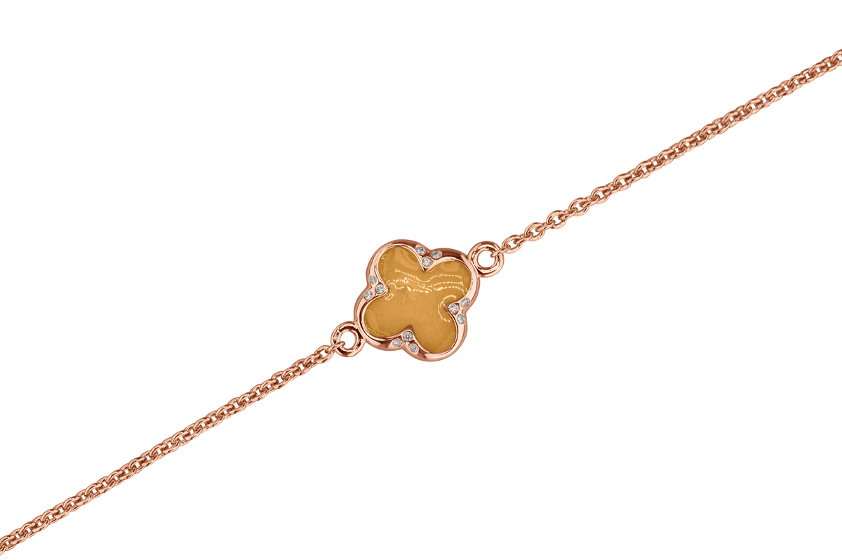Klavertje vier as armband 11.5 mm, gedenksieraad met zirkonia's afgewerkt.gold