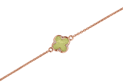Klavertje vier as armband 11.5 mm, gedenksieraad met zirkonia's afgewerkt.olive