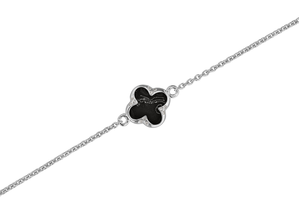 Klavertje vier as armband 11.5 mm, gedenksieraad met zirkonia's afgewerkt.black