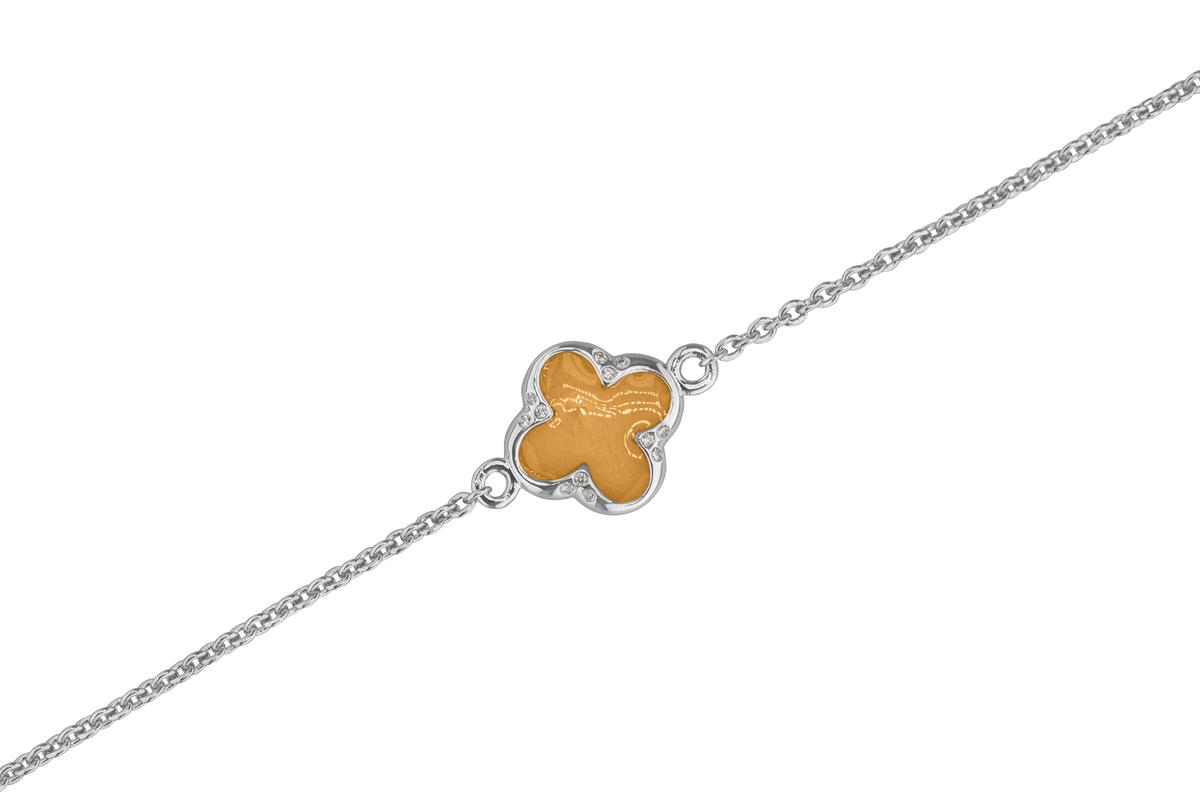 Klavertje vier as armband 11.5 mm, gedenksieraad met zirkonia's afgewerkt.gold