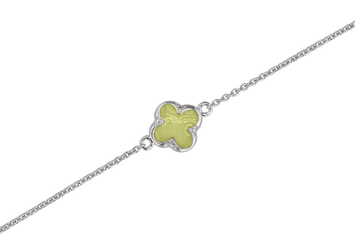 Klavertje vier as armband 11.5 mm, gedenksieraad met zirkonia's afgewerkt.olive