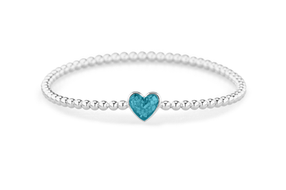 Flexibele as armband met hart als compartiment voor as of haar, gedenksieraden. turquoise
