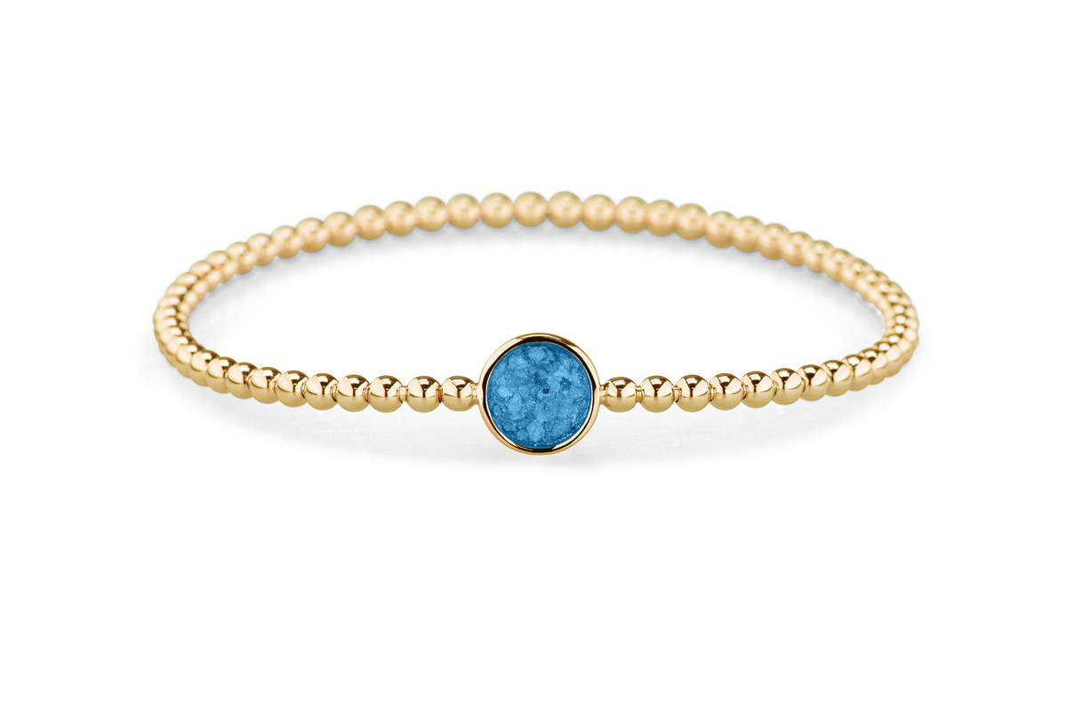 Flexibele as armband met rondje als compartiment voor as of haar, gedenksieraden. Marine