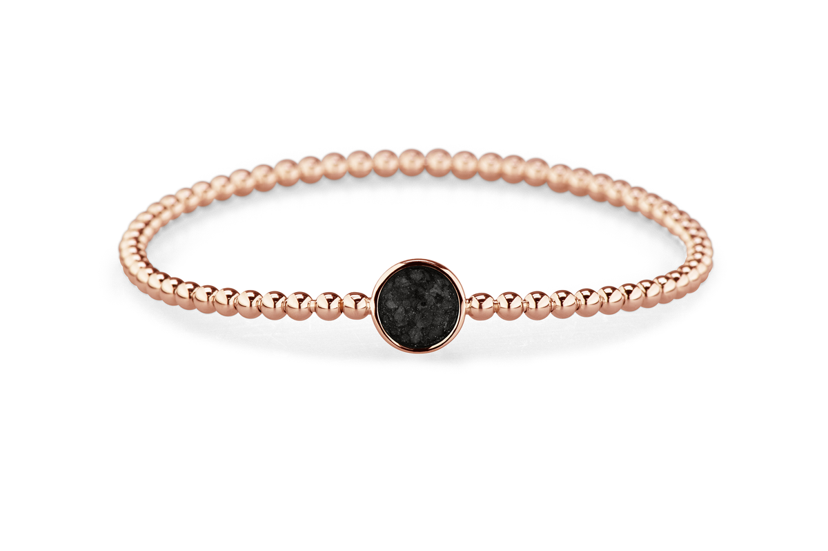 Flexibele as armband met rondje als compartiment voor as of haar, gedenksieraden. Black