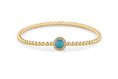Flexibele as armband met rondje als compartiment gezet rondom met zirconia's voor as of haar. Turquoise