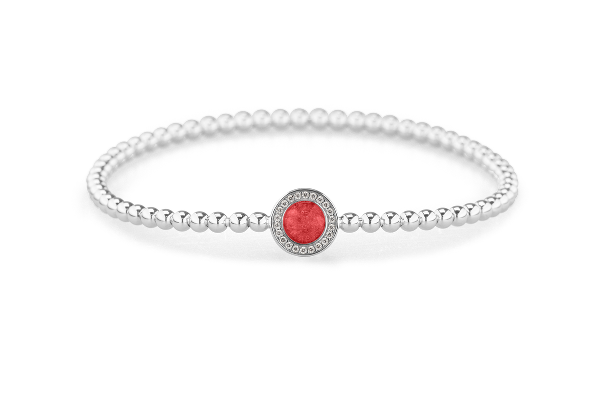 Flexibele as armband met rondje als compartiment gezet rondom met zirconia's voor as of haar. Red