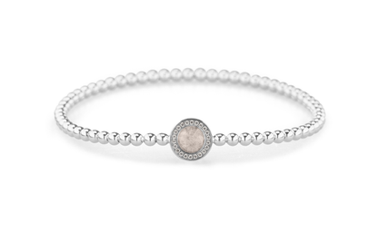 Flexibele as armband met rondje als compartiment gezet rondom met zirconia's voor as of haar. Silver