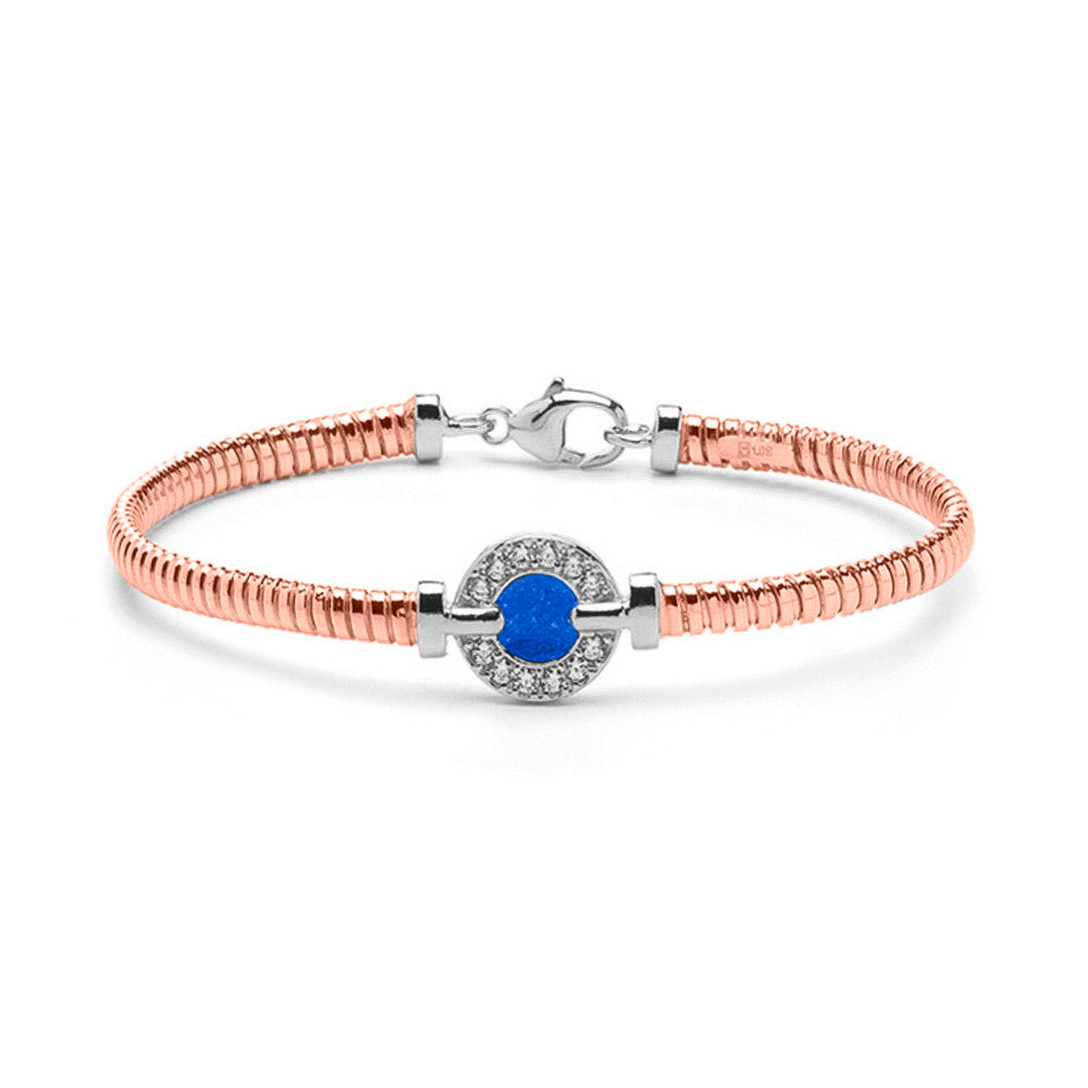 Zilveren vergulde as armband afgewerkt rondom met zirkonia's. blue