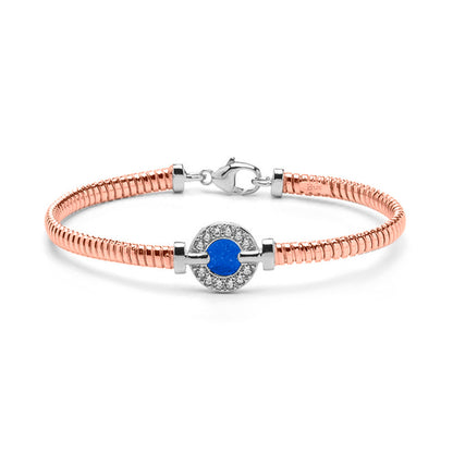 Zilveren vergulde as armband afgewerkt rondom met zirkonia's. blue
