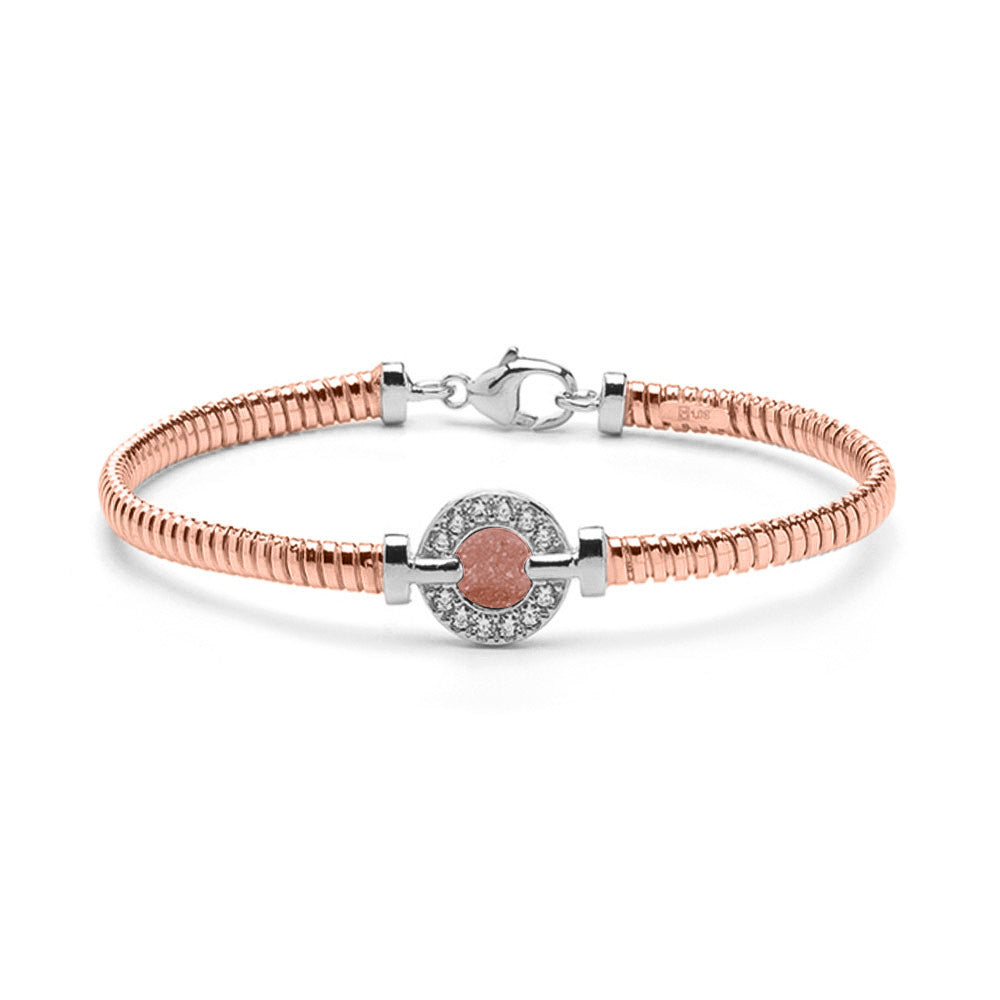 Zilveren met roségoud vergulde as armband afgewerkt rondom met zirkonia's. blush