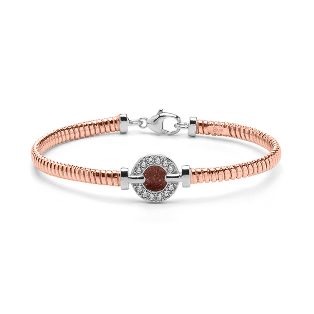 Zilveren vergulde as armband afgewerkt rondom met zirkonia's. brown