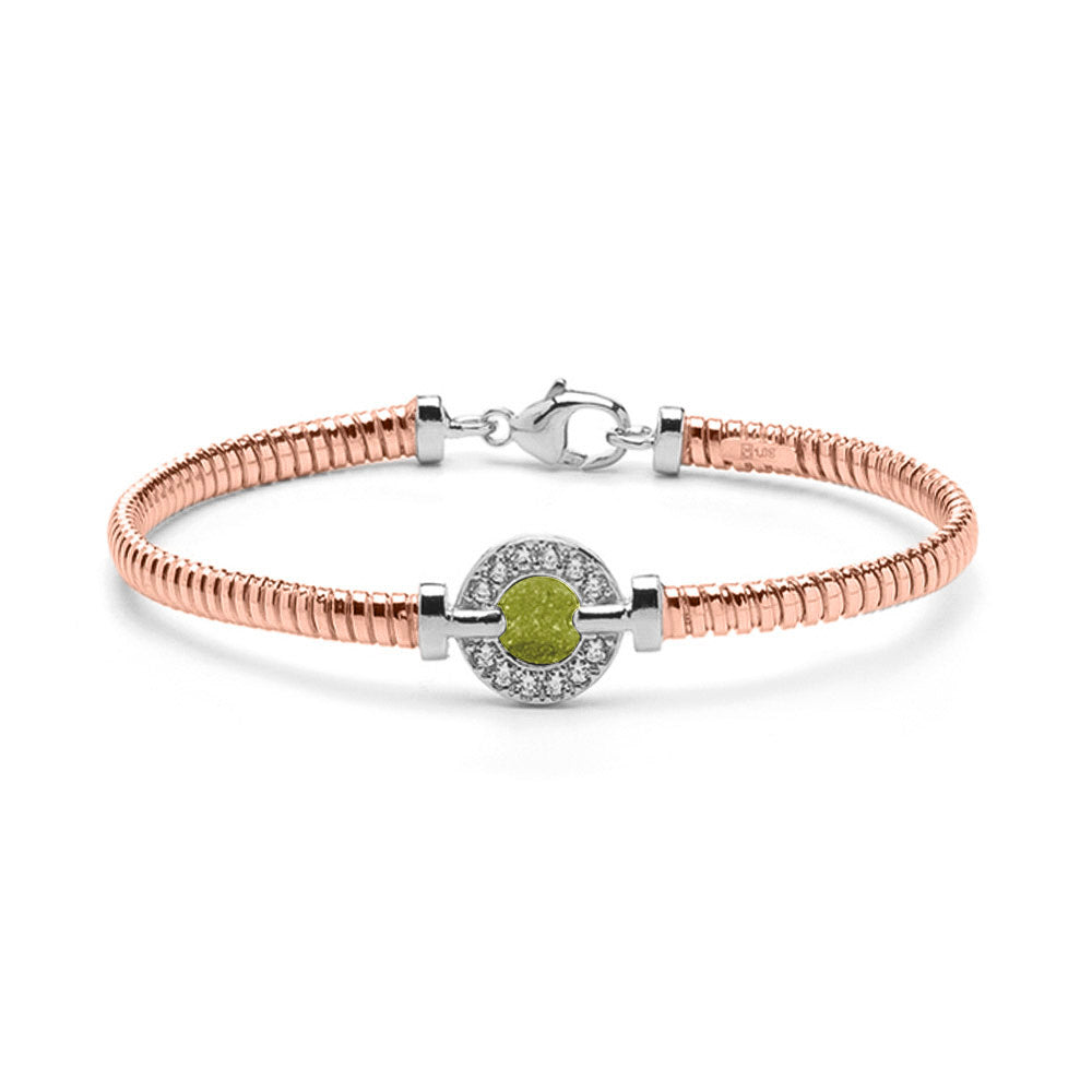 Zilveren vergulde as armband afgewerkt rondom met zirkonia's. olive