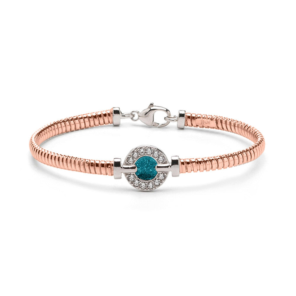 Zilveren vergulde as armband afgewerkt rondom met zirkonia's. turquoise